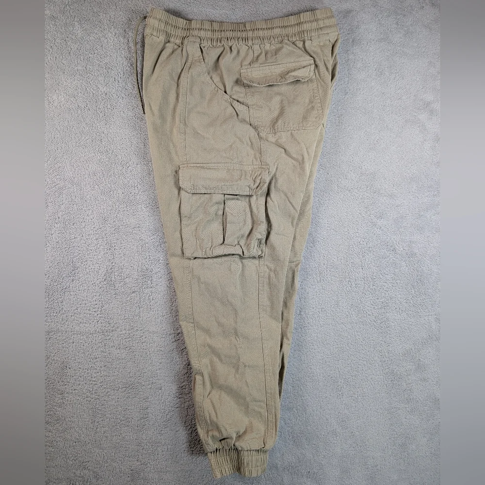 Youngla Cargo Joggers Mens Sz L Tan Tapered Drawstring Athleisure Gym - Picture 12 of 12